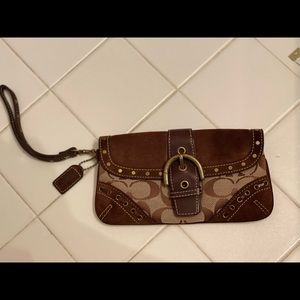 Coach Wristlet Wallet Pouch Monogram Suede Brown